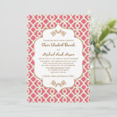 Hot PInk en Gold Moroccan Wedding Invitations Kaart (Staand voorkant)