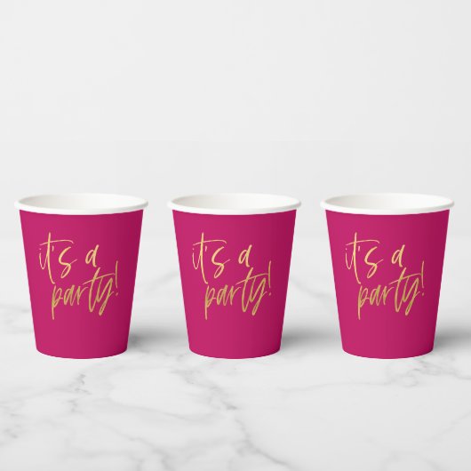 Hot Pink en Gold Party Papieren Bekers (Multi)