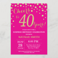 Hot Pink en Gold Surprise 40ste verjaardag diamant