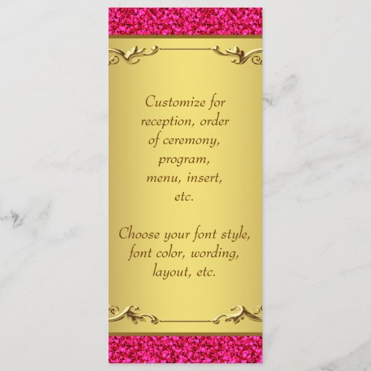 Hot Pink en Gold Wedding Menu Programma (Achterkant)