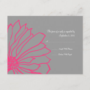 Hot Pink en Gray Floral Wedding RSVP Kaartje
