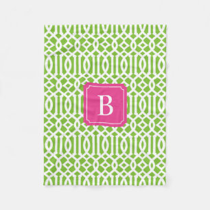 Hot Pink en Green Trellis   Fleece Blanket Deken