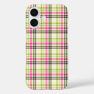 Hot Pink en Lime Green Plaid Pattern iPhone 16 Hoesje