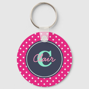 Hot Pink en marine, Initiaal en naam Sleutelhanger