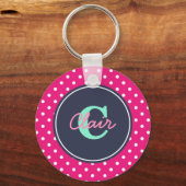 Hot Pink en marine, Initiaal en naam Sleutelhanger (Voorkant)