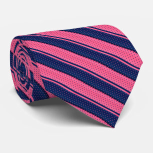 Hot Pink en Navy Blue Polka Dot Stripes Stropdas