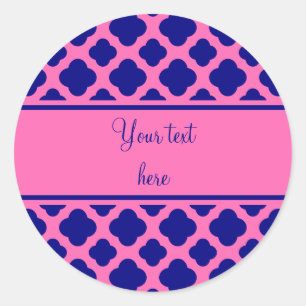 Hot Pink en Navy Blue Quatrefoil Pattern Ronde Sticker