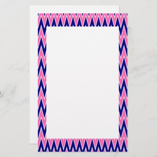 Hot Pink en Navy Blue Zigzag Pattern Briefpapier (Voorkant / Achterkant)