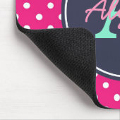 Hot Pink en Navy Stippen, Initiaal en naam Muismat (Hoek)