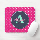 Hot Pink en Navy Stippen, Initiaal en naam Muismat (Met muis)