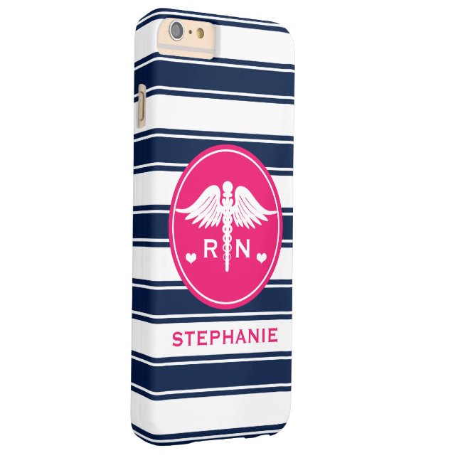 HOT PINK EN NAVY STRIPE CADUCEUS NURSE RN Case-Mate iPhone CASE (Achterkant/Rechts)