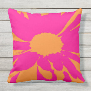 Hot Pink en Oranje Daisy Sierkussen