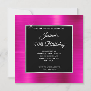 Hot Pink en Silver Foil Black 50th Birthday Kaart