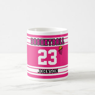Hot Pink en White Basketball Sport Jersey Koffiemok