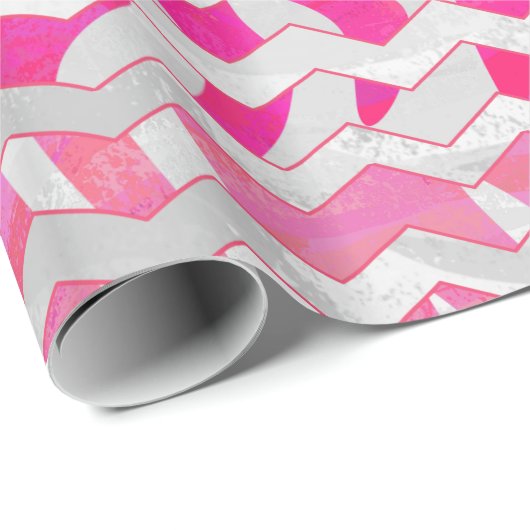 Hot Pink en White Chevron Zebra Cadeaupapier (Rol Hoek)