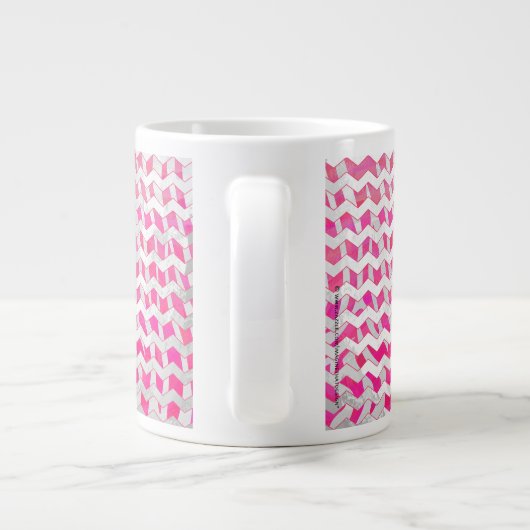 Hot Pink en White Chevron Zebra Extra Grote Mok (Achterkant)
