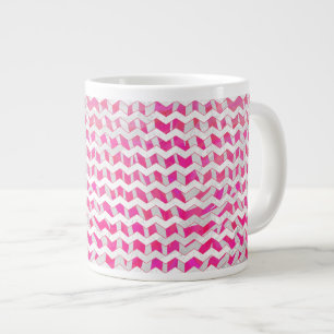 Hot Pink en White Chevron Zebra Extra Grote Mok