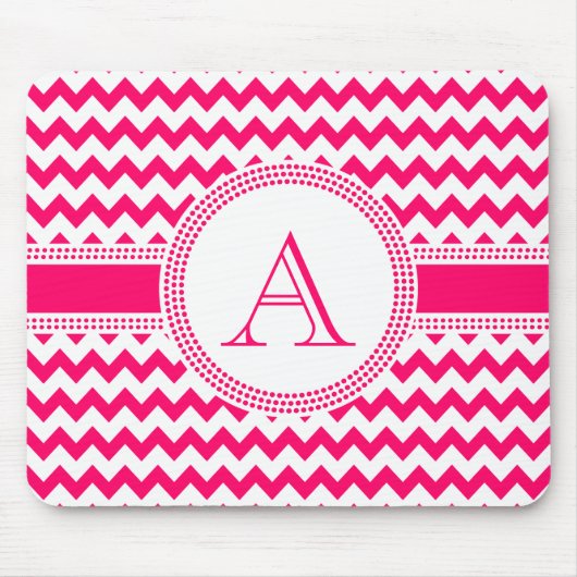 Hot Pink en White Chevron Zig Zag Pattern Muismat (Voorkant)