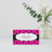 Hot Pink en White Fleur de Lis visitekaartjes (Staand voorkant)