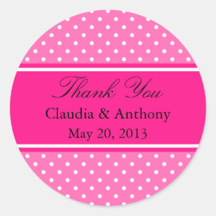 Hot Pink en White Polka Dot Weddenschap Bedankt Ronde Sticker