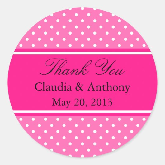 Hot Pink en White Polka Dot Weddenschap Bedankt Ronde Sticker (Voorkant)