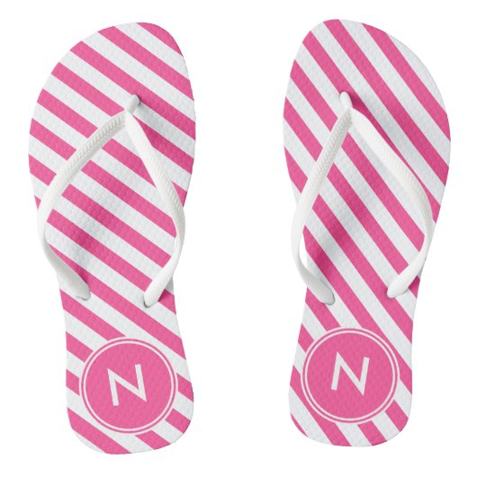Hot Pink en White Striped en Monogramed Teenslippers (Voetbed)