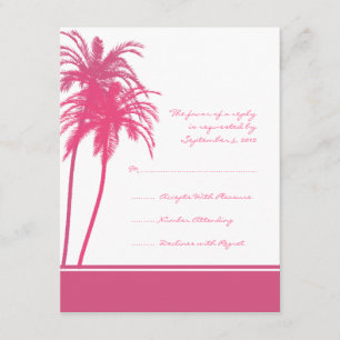 Hot Pink en White Tropical Palms Invitation RSVP Kaartje