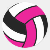 Hot Pink en White Volleyball Ronde Sticker (Voorkant)