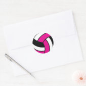 Hot Pink en White Volleyball Ronde Sticker (Envelop)