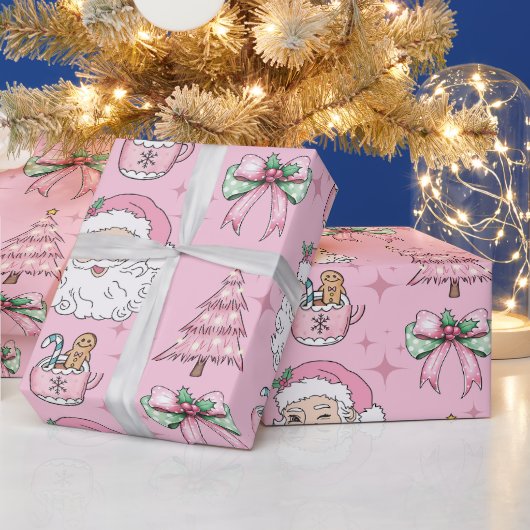 Hot Pink Father Christmas Bow Cadeaupapier (Feestdagen)