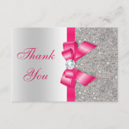 Hot Pink Faux Bow & Diamonds Blank Dank u Bedankkaart