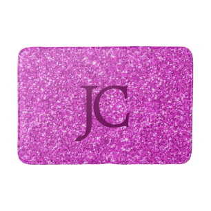 Hot Pink Faux Glitter Aangepast Monogram Badmat