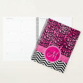 Hot Pink Faux Glitter Leopard Print Monogram Planner (Display)