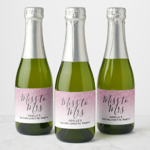 Hot Pink Faux Glitter Miss Bachelorette Sparkling Wijnetiket
