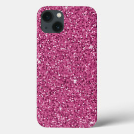 Hot Pink Faux Glitter Modern Chic iPhone 13 Hoesje