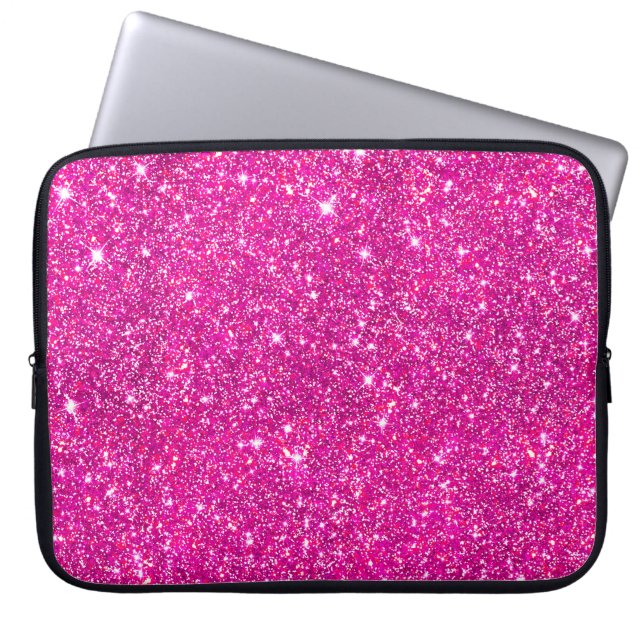 Hot Pink Faux Glitter Shining Pattern Girly Laptop Sleeve (Voorkant)