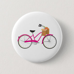 Hot-PInk-fiets met Sinaasappels Ronde Button 5,7 Cm