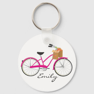 Hot-PInk-fiets met Sinaasappels Sleutelhanger