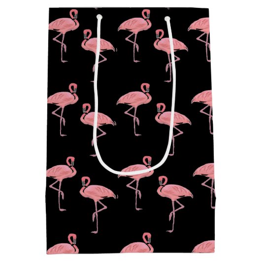 Hot Pink Flamingo Flock Tropisch Ontwerp Medium Cadeauzakje (Achterkant)