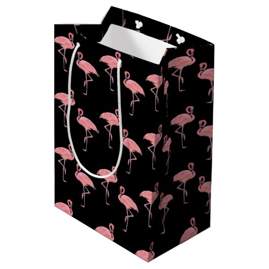 Hot Pink Flamingo Flock Tropisch Ontwerp Medium Cadeauzakje (Achterkant Gekanteld)