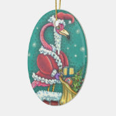 HOT PINK FLAMINGO SANTA, CHRISTMAS ORNAMENT Oval (Links)