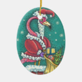 HOT PINK FLAMINGO SANTA, CHRISTMAS ORNAMENT Oval (Voorkant)