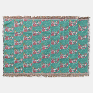 HOT PINK FLAMINGO SANTA, CHRISTMAS THROW BLANKET DEKEN