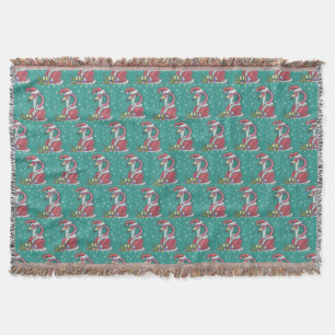 HOT PINK FLAMINGO SANTA, CHRISTMAS THROW BLANKET DEKEN