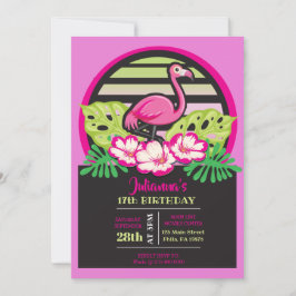 HOT PINK FLAMINGO Tropical Birthday Invitation Kaart