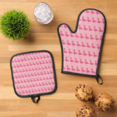 Hot Pink Flamingo Tropical Island Flamingoenen Ovenwant & Pannenlap Set (Top down)