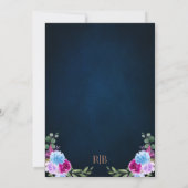 Hot Pink Floral Bronz Navy Blue Rustic Wedding Kaart (Achterkant)