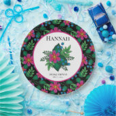  Hot Pink Floral op zwart Papieren Bordje (Feest)