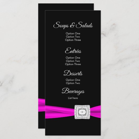 Hot Pink Fuchsia Black Diamond Menu Kaarten (Voorkant / Achterkant)