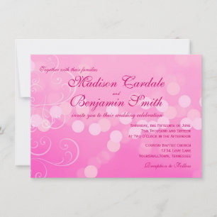 Hot Pink Fuchsia Bokeh Wedding Invitations Kaart